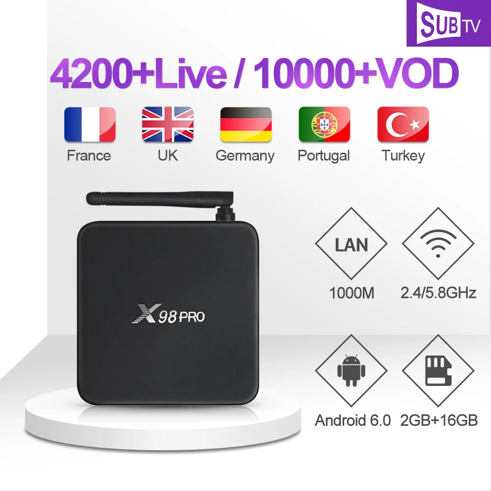 

Arabic Turkey IPTV Subscription X98Pro Box 1 Year SUBTV Code 4K Android TV Box S912 Portuguese Italian Polish Canada IP TV Italy