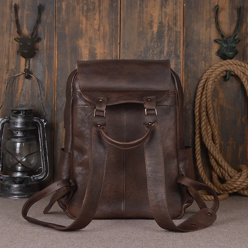 Мужской рюкзак из натуральной кожи, Винтажный Мужской рюкзак из натуральной кожи, сумка для ноутбука, водонепроницаемый рюкзак для путешествий