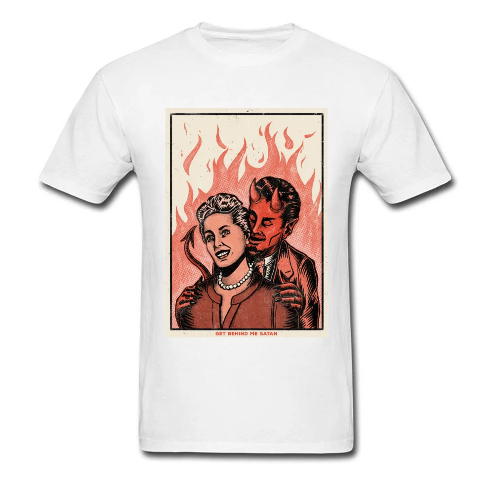 Get Behind Me Satan Top T-shirts Short Sleeve Cool Retro Men NEW YEAR DAY Tops & Tees Cool Tee Shirt O Neck 100% Cotton Get Behind Me Satan white