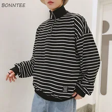 Мужские толстовки в полоску, весна-осень, трендовые, корейский стиль, повседневные, свободные, высокое качество, подходят ко всему, простая Водолазка с длинным рукавом, одежда