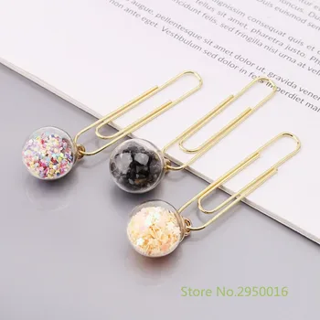 

5pcs/box Glass Ball Paper Clips Notes Marker DIY Metal Binding Memo Paper Letter Clip Bookmark Novelty Stationery Gift C26