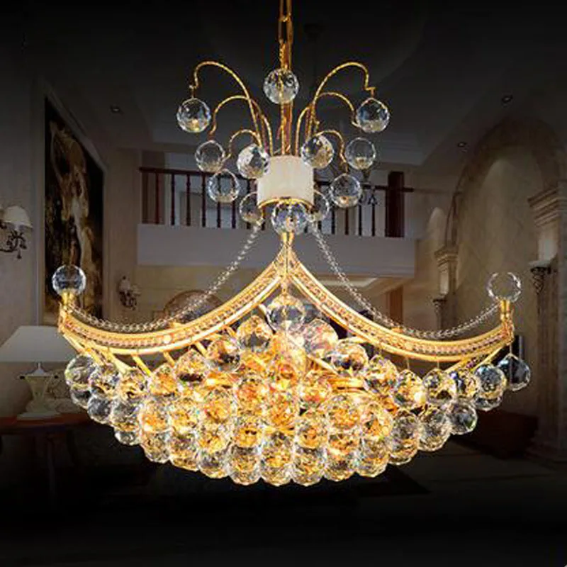 

Modern K9 Crystal LED Chandelier Gold Luxury Ship Type Hanging E14 Light Fixture for Dining Room Bedroom Study Corridor Lamp