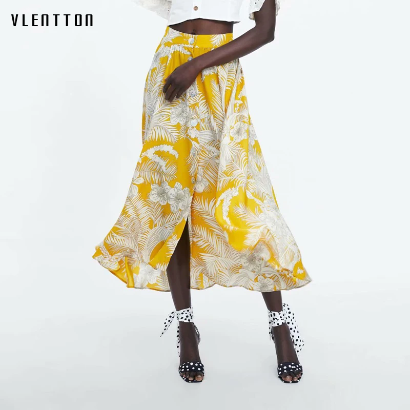 

2019 Newest Bohemian Flower Print Women's Skirt Korean long Skirt Women Single Breasted High Waist A-line Summer Beach Skirts
