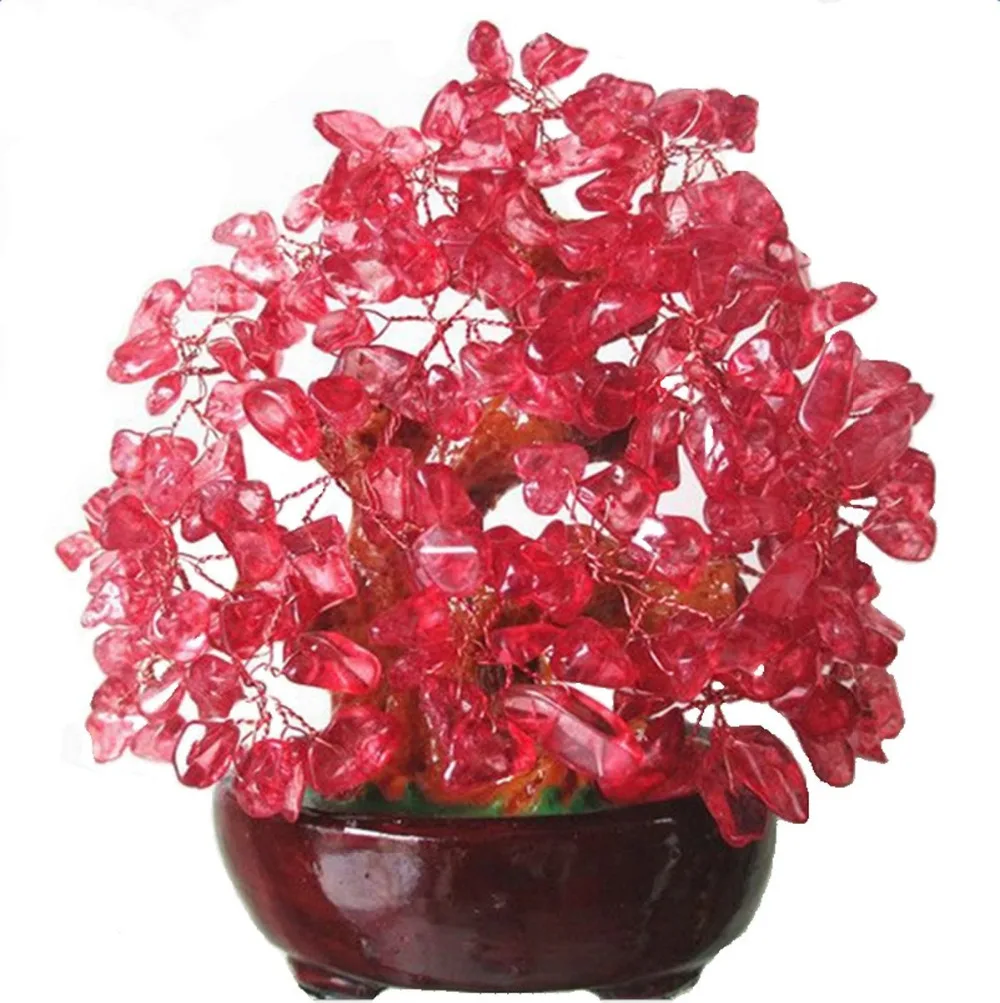 

Feng Shui Red Crystal Money Tree Bonsai Style Decoration for Wealth and Luck