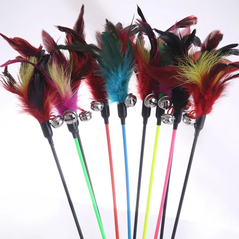 Hot Sale Cat Toys Random Color Make A Cat Stick Feather Black Coloured Pole Like Birds With Small Bell Natural 1PCS