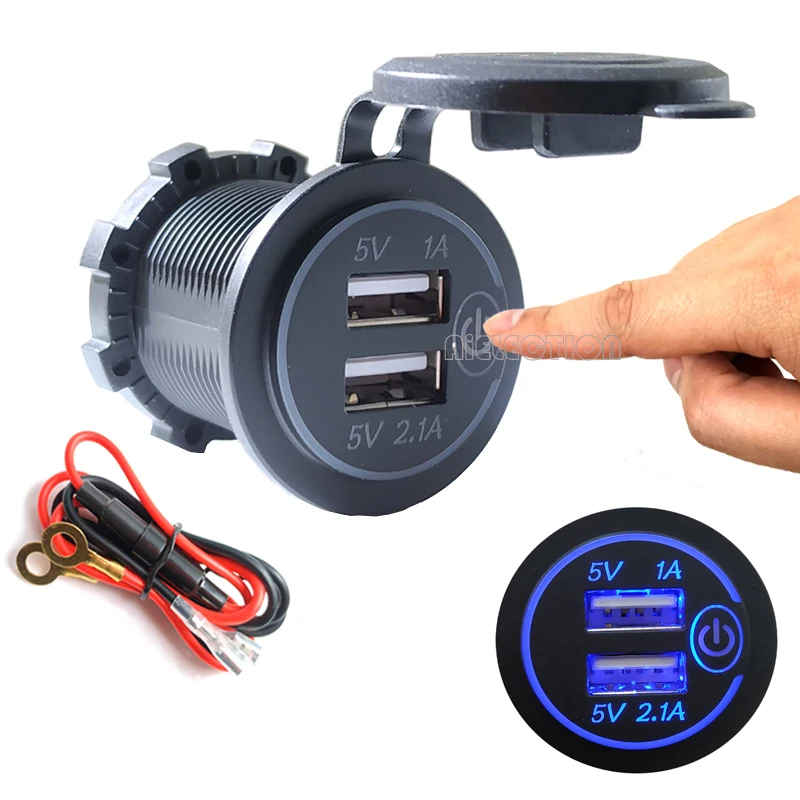 

DIY LED 3.1A 12V/24V 60cm Cable Waterproof Car Charger with Switch Blue Red Green for Car RV ATV Boat Marine Motorcycle Mobile