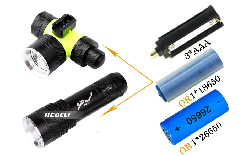 Светодиодный головной светильник для дайвинга, светильник-вспышка, УФ фиолетовый желтый велосипедный светильник, перезаряжаемый подводный головной светильник, перезаряжаемый аккумулятор 26650