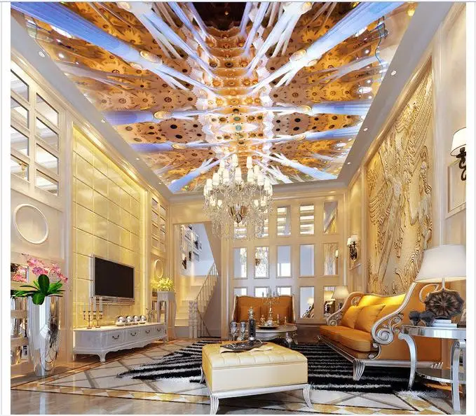 

Free shipping 2015 custom non-woven wallpaper 3 d european-style buildings ceiling mural frescoes wall paper room decoration