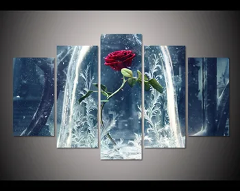 

Artryst 5 pieces of beauty and beast roses modern canvas painting art wall for home decor bedroom picture HD printed on canvas