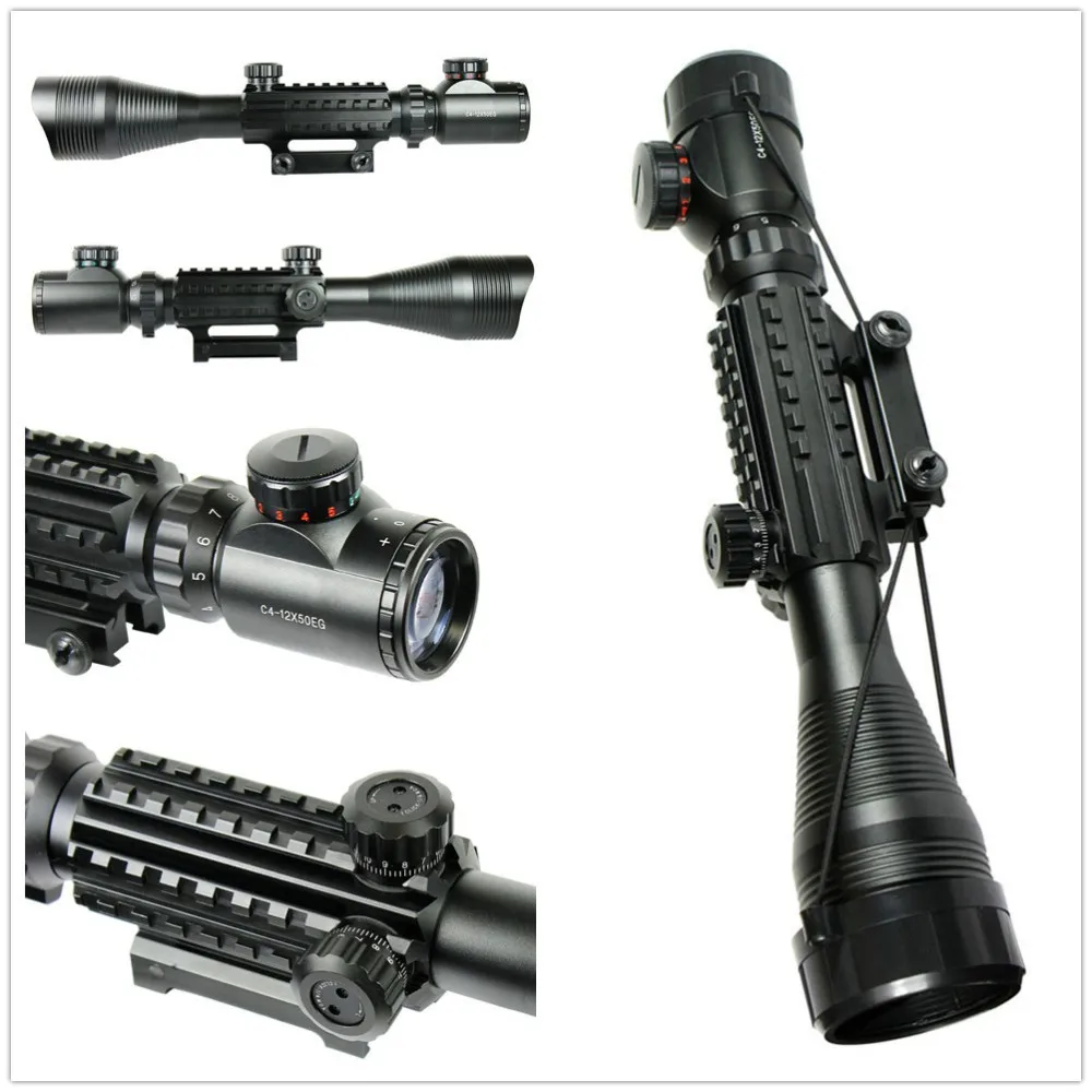 

Tactical Optical Rifle Scope Red Green Dual illuminated w/ Side Rails & Mount Hunting Airsoft C4-12X50