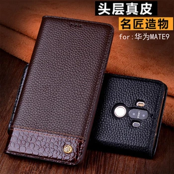 

Mate 9 MHA-AL00 Phone Cover New Design Original Cowhide Genuine Leather Case Business Flip Protective Bag Skin for Huawei Mate9