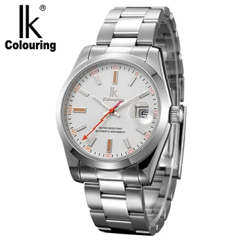 

IK Brand Man Automatic Mechanical Watch Mens 12 Hours Calendar Silver Full Steel Watches Fashion Simple Casual relojes
