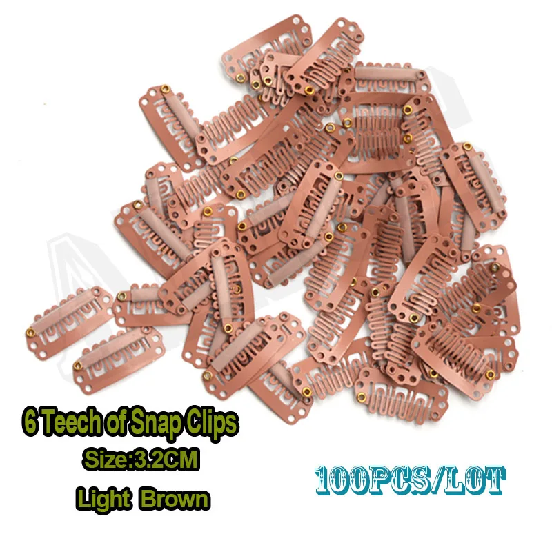 100pcs Hair Extension Snap Clips Hair Clip Snap 32mm Light Brown Wig Cap Clipsin Clips from