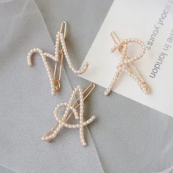 

Elegant Women's Letter "A M R" Pearl Hairpins Korean Sweet Girls Hair Clips Bobby Pins Barrette Hair Clip Hair Accessories Gifts