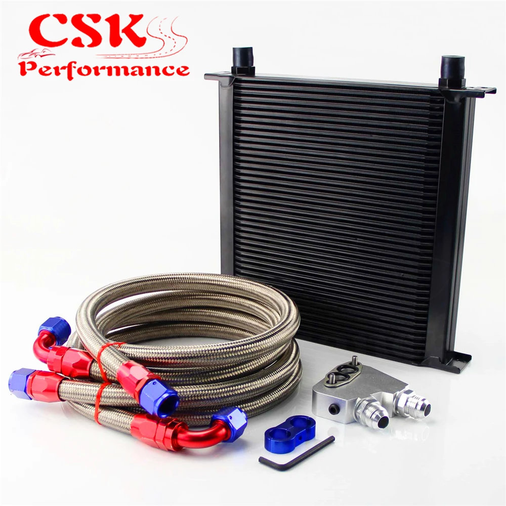 40 Row 248mm AN10 British Oil Cooler Kit+Female Sandwich Plate Adapter Fits For LS1 LS2 LS3 LSX