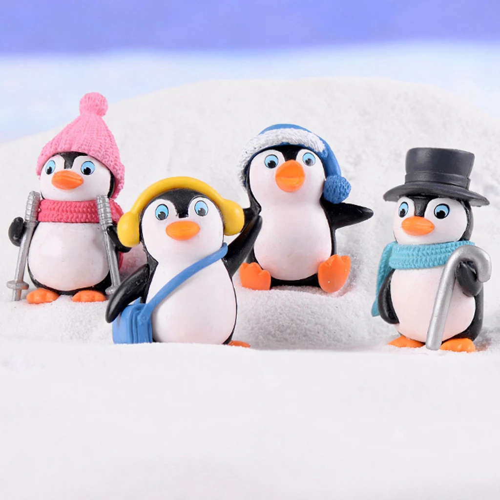 4 pcs Cute Penguin Figurines Miniatures Fairy Garden Miniature Decor Mini landscaping Statues DIY Crafts Decoration Accessories