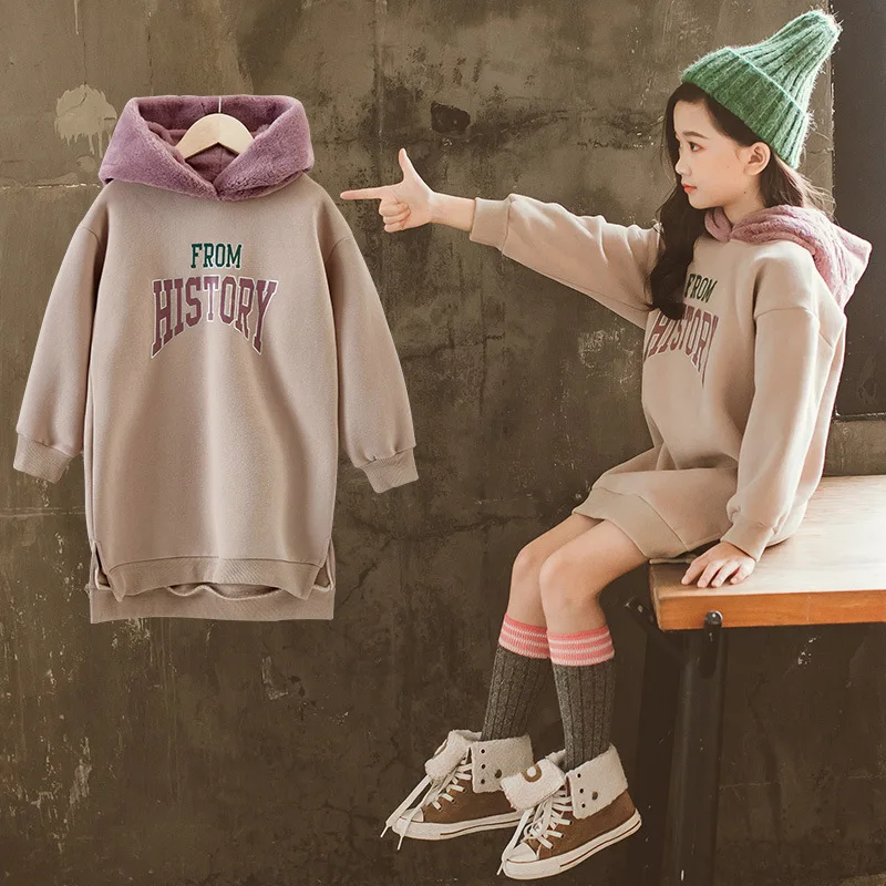Puckcovi Girls hooded Sweatshirts Kids thicken Pullover Winter Sports Hoodies girl Faux Fur Hood Lengthen Sweatshirt for winter Puckcovi Girls hooded Sweatshirts Kids thicken Pullover Winter Sports Hoodies girl Faux Fur Hood Lengthen Sweatshirt for winter