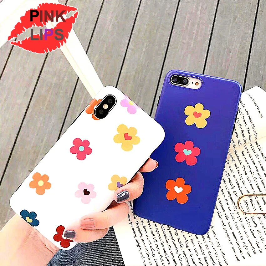 

PINK LIPS Cute Cartoon Flower Phone Case For iPhone 6 6S 7 8 Plus Silicon Soft TPU Back Cover IMD Case For iPhone X XR XS MAX