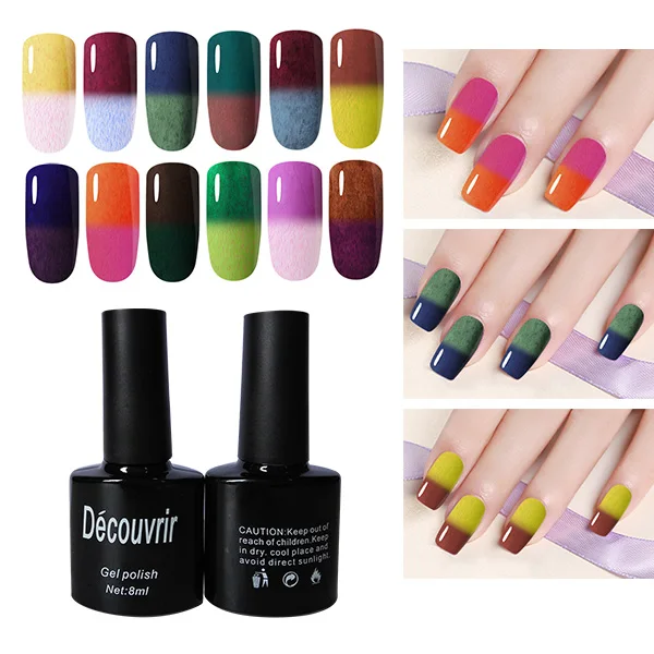 

Temperature Color Changing Fur Varnish Semi Permanent Thermal Color Change Gel Nail Polish UV Gel Enamel 12 Colors 8 ml
