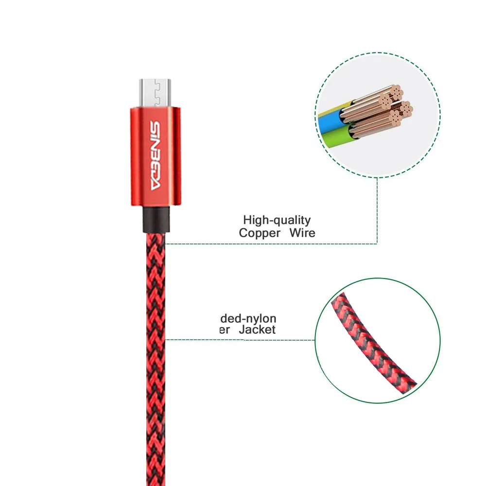 Sinbeda 5V 2.4A кабель Micro USB для быстрой зарядки 1 м 8 3 Android зарядного устройства плетеный