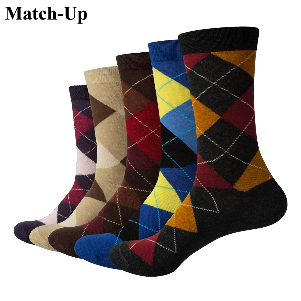 

Match-Up Men Colorful Argyle Cotton Crew socks Brand Business Socks (5 pairs / lot )