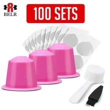 

100set Original Disposable Empty Coffee Capsules For Nespresso Machine Pink Filter Dripper With Disposable Aluminum Seal Sticker