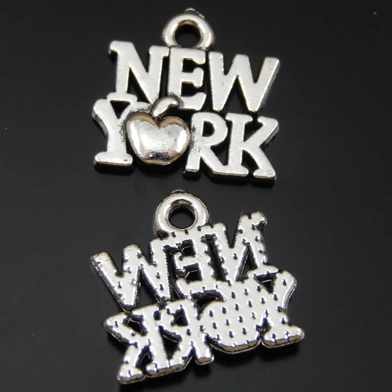 40 Pieces Pack Alloy Antique Retro Silver With "New York" Labelled