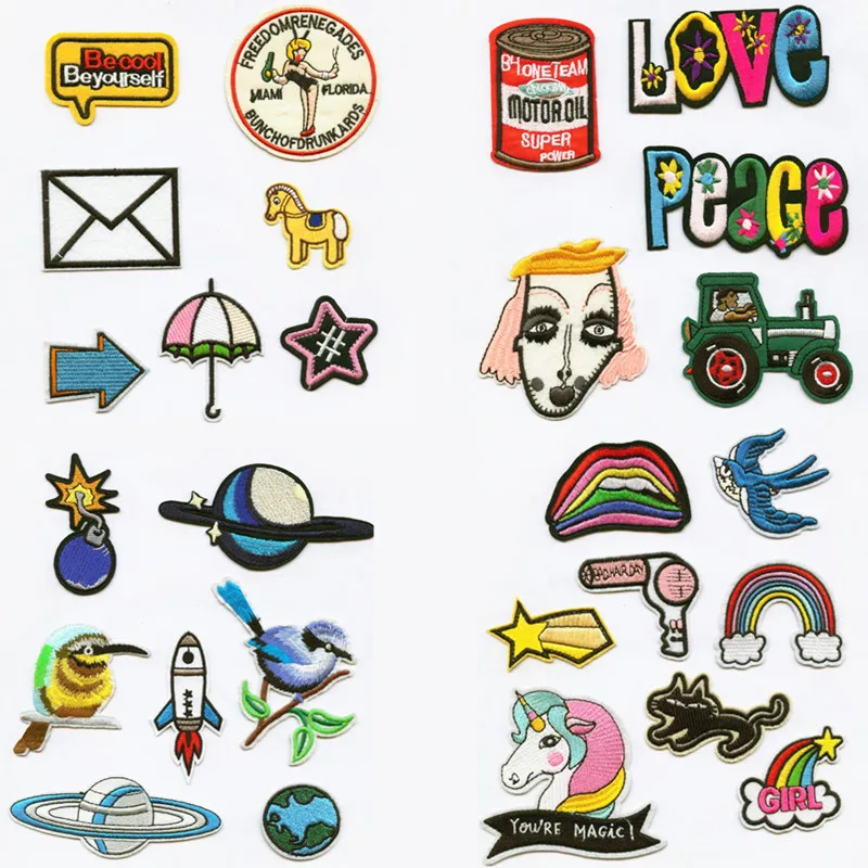 

Nature Bird Peace Love Earth Appliqued Patchwork Patch Embroidered Iron On Patches For Clothing For Close Shoes Bags Badges