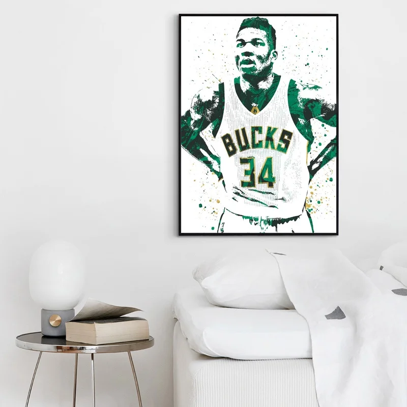 جيانيس Antetokounmpo كرة السلة ستار الرياضة قماش ملصق جدار الفن طباعة الاطفال ديكور رجل الكهف ديكور المنزل قماش كتاني للحائط اللوحة