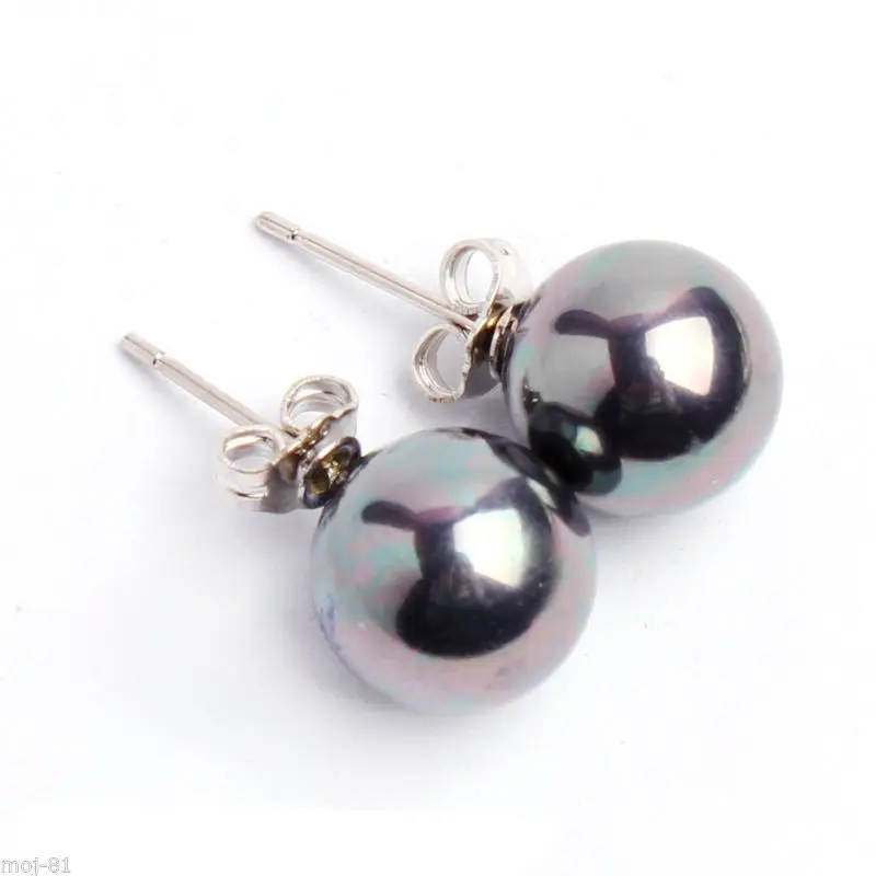 

Genuine 12MM Rinbow Blck South Se Shell Perl Sterling Silver Stud Errings
