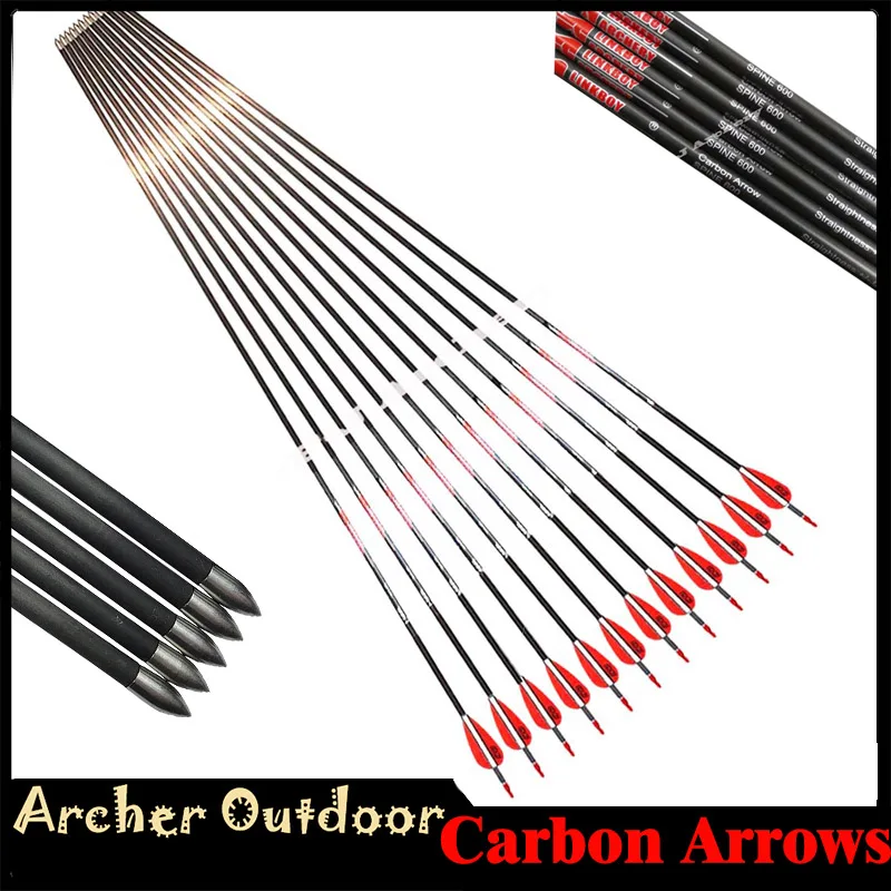 

6/12 Linkboy Arrow Archery Pure Carbon 1.75" Vane Spine 500 600 700 800 ID 4.2mm 30" Recurve Compound Bow Hunting and Shooting