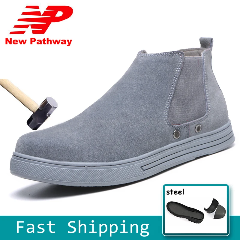 

100% Cow Suede Men's Safety Shoes Breathable Material and Puncture-proof Soles Plus Size 37-45 MS164