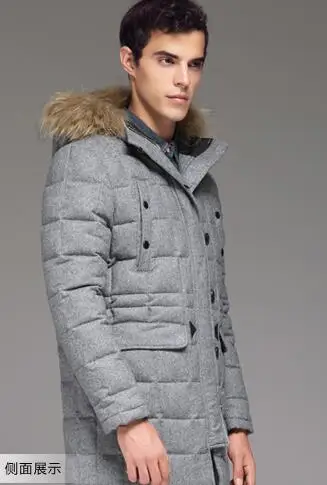 Markless Мужская Толстая длинная парка брендовая одежда мужская повседневная шерстяная пуховая куртка с капюшоном Мужская модная зимняя верхняя одежда YRA7320 - Цвет: Light grey