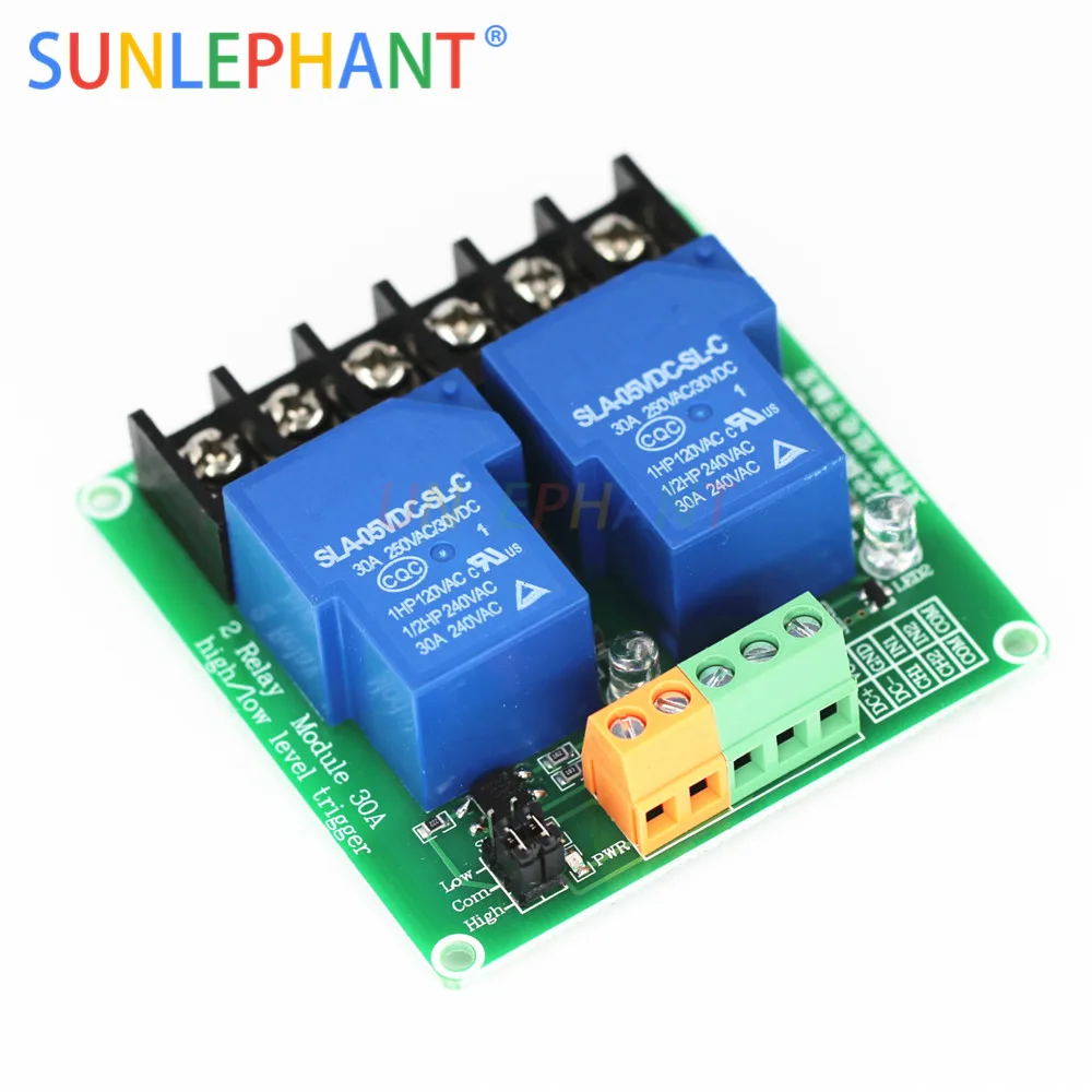 

2 channel relay module 30A with optocoupler isolation 5V 12V 24V supports high and low trigger for Smart home