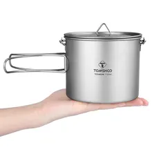 #TOMSHOO 1100ml Titanium Pot Camping Pot Titanium Tableware Ultralight Portable Pot with Lid Foldable Handle for Outdoor Cooking