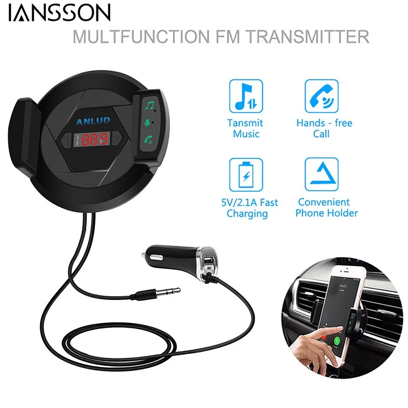 

2017 New 3 in 1 Bluetooth FM Transmitter with Car Air Vent Mount Phone Holder USB Charger and AUX Input Handsfree Calls Music Pl