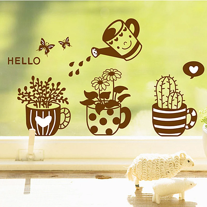 Creative Potted Plant Flower Watering Removable Living Room Bedroom Kitchen Self-adhesive DIY Wall Stickers Decals Mural dc12