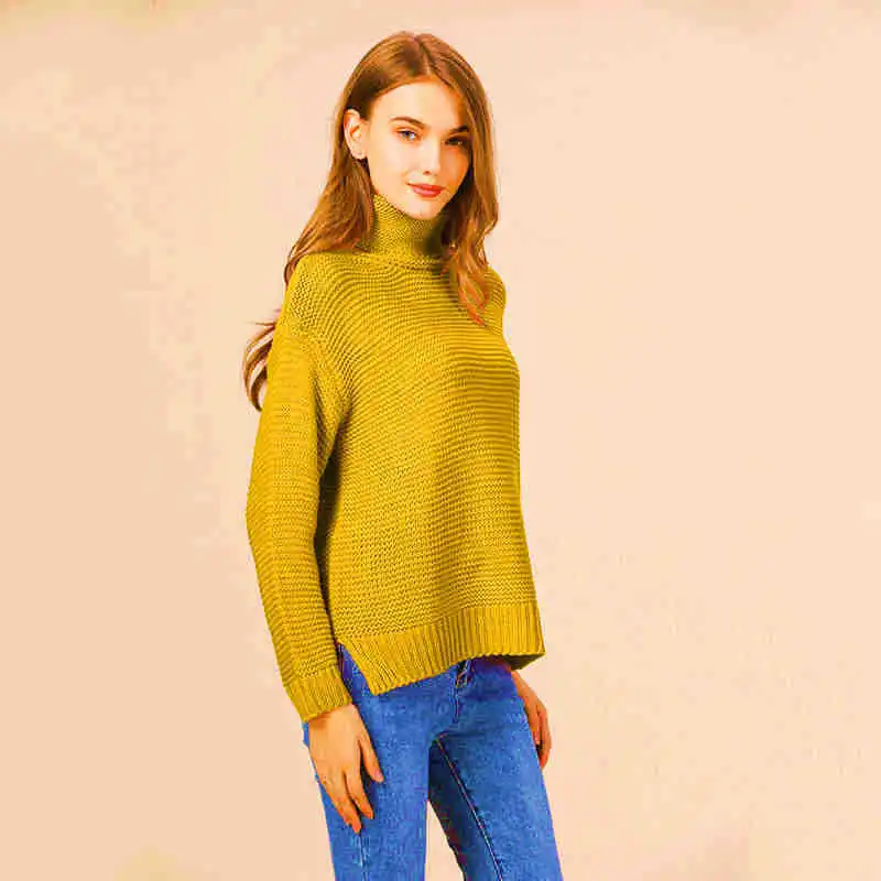 

Fashion Autumn Winter Ladies Pullover Turtleneck Sweater Warm Sweater Long-Sleeve Solid Coarse Pullover Oversized Knitted Tops