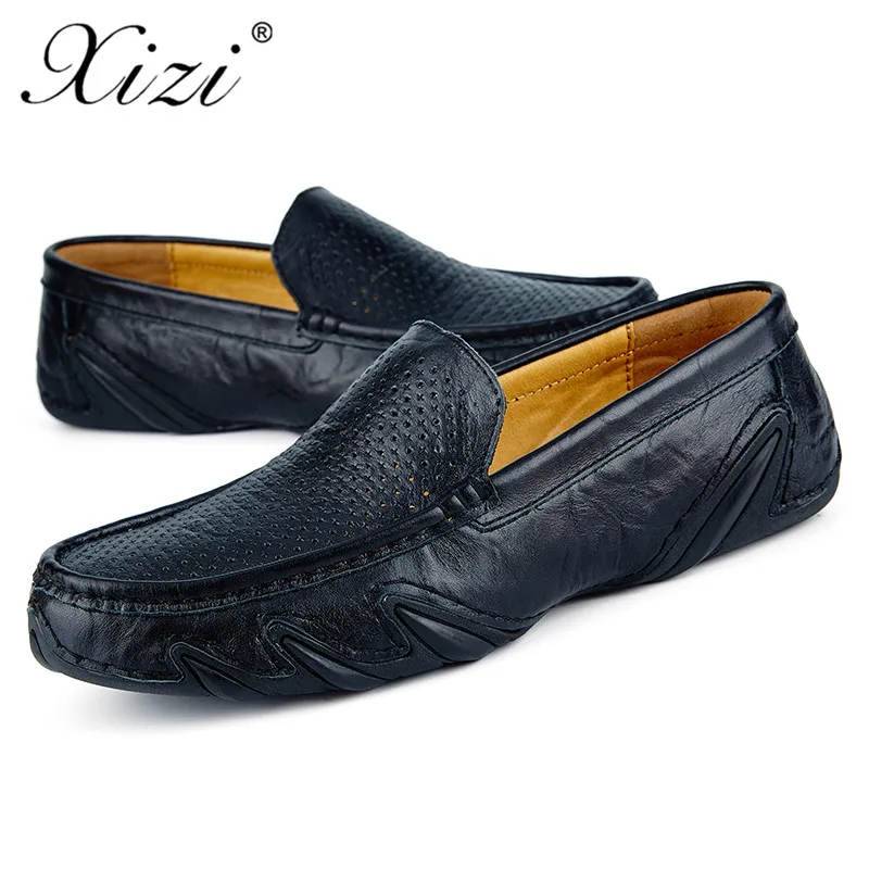 Chaussures De Doux Mode Appartements Véritable Noir jaune Marque Xizi Cuir bleu Conduite Haute En D'été Creux Mocassins Qualité Style Hommes pA6Exq4