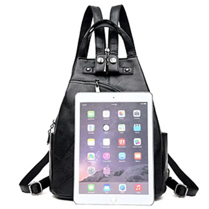 Women Backpacks Black Soft Leather Multifunction Shoulder Zipper Bag Schoolbags For Teenagers Girls Female Bag Mochila Femininas