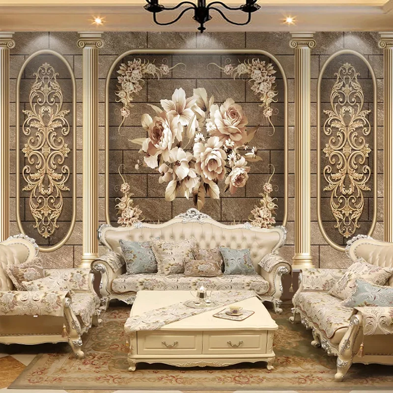 Custom Photo Wallpaper European Style Luxury Classic Flowers Mural