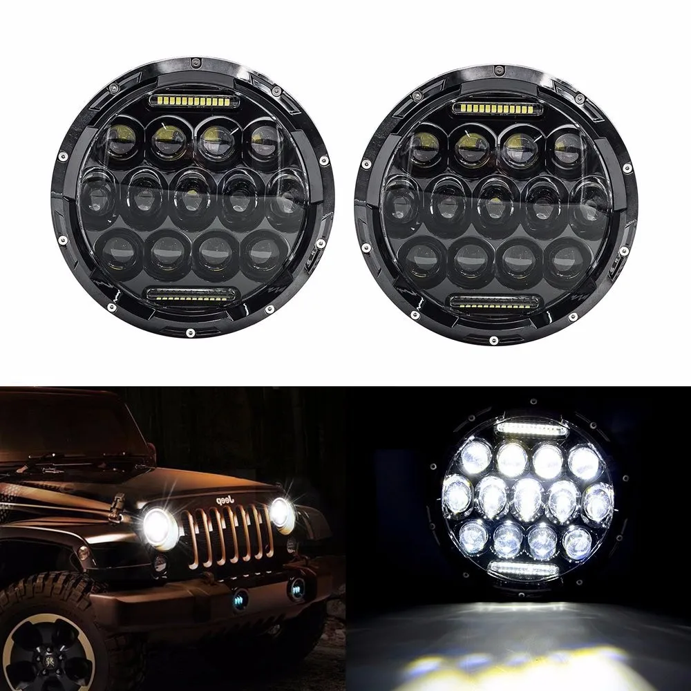 

Promotion! 1Pair 75w round Headlamp 7 Inch Led Headlight with DRL for Wrangler Jk