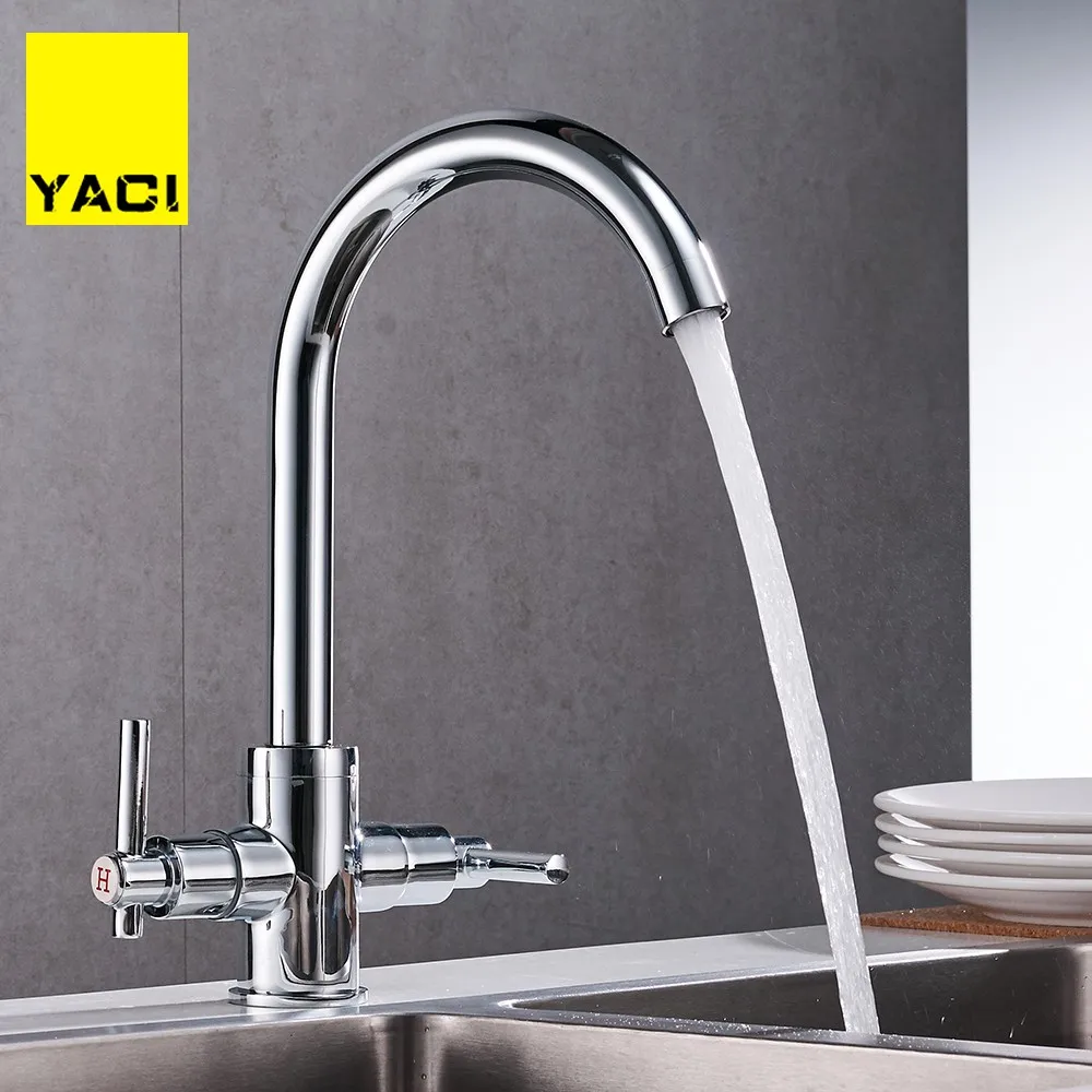 

YACI Kitchen faucet brass 360 degree hot water and cold water color optional kitchen mix double sink faucet