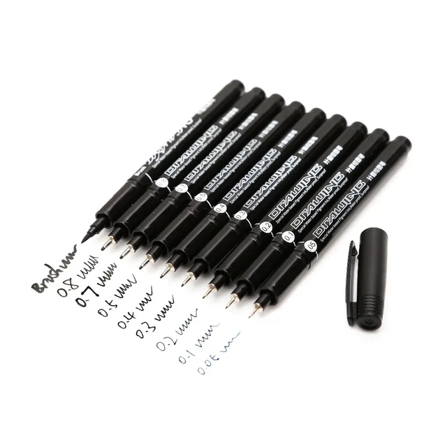 10Pcs/set Waterproof Ink Black Micron Neelde Drawing Pen Pigment