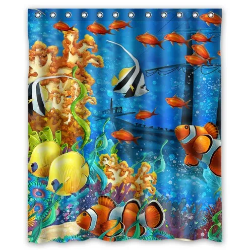 Подводный мир Рыбы Творческий пользовательские Дизайн Ванная комната Шторы 36x72, 48 х 72, 60x72, 66x72 cm