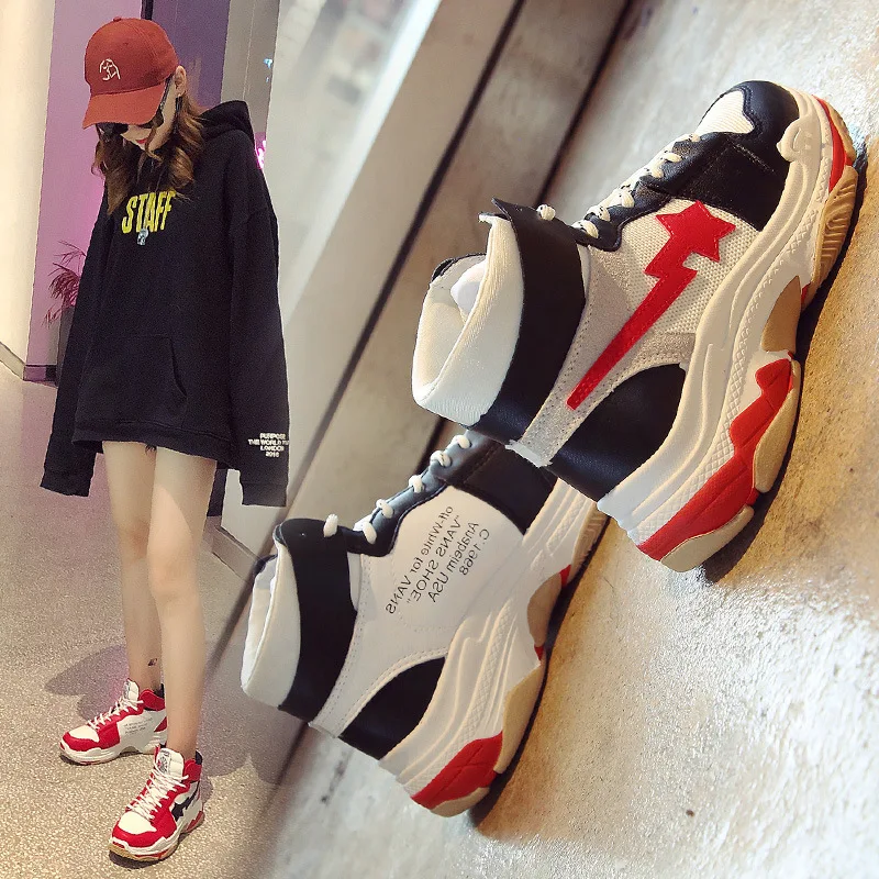 

Net red old shoes women 2018 autumn and winter new high to help increase Korean sports en's boots