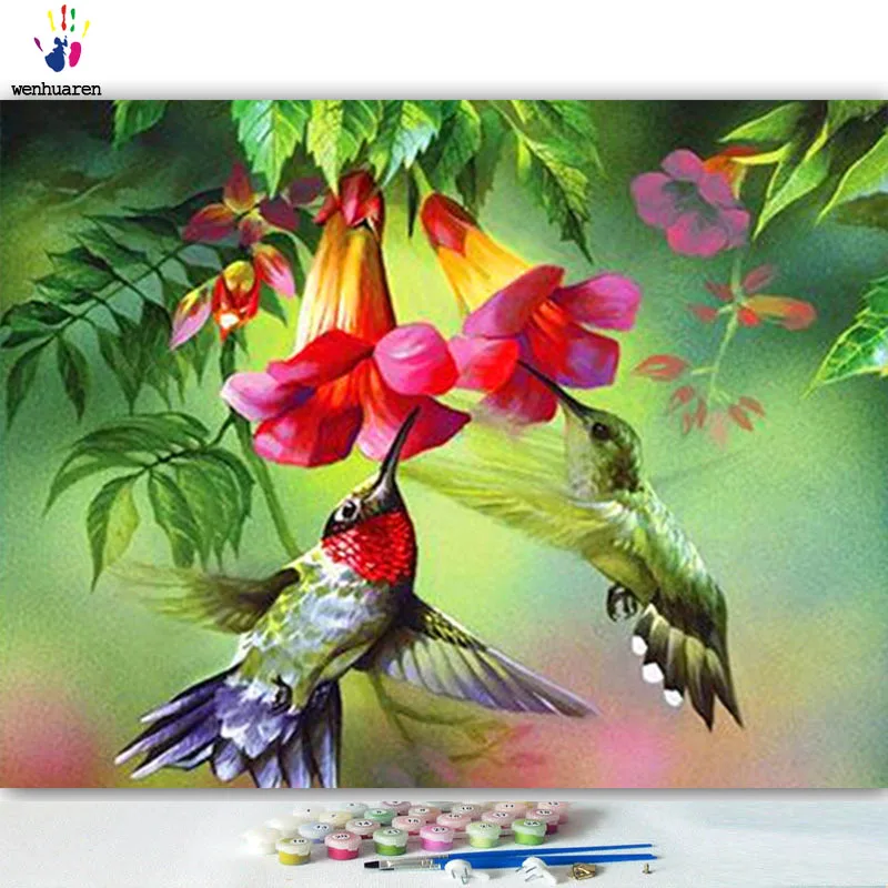 DIY картинки для раскраски по номерам с цветами и фотографии птиц Рисование по номерам в рамке дома - Цвет: 100430