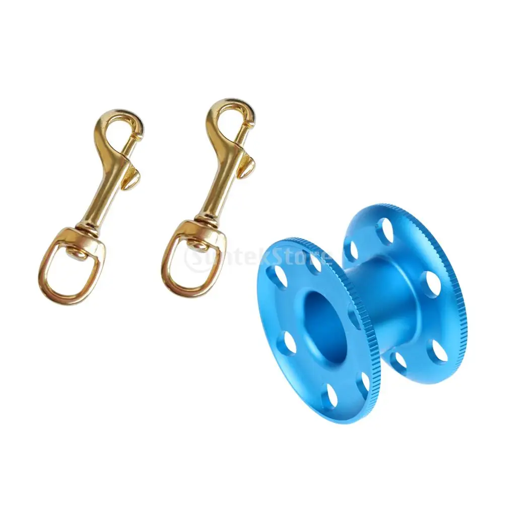 2Pcs Single Ended Brass Swivel Eye Bolt Snap Hook Clip with Empty Aluminum Alloy Finger Spool for Scuba Diving Snorkeling