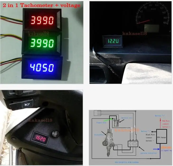 Светодиодный Тахометр 2 в 1, цифровой измеритель оборотов, вольтметр для автомобиля, мотоцикла