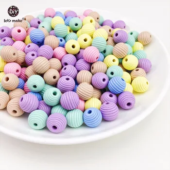 

Let's Make Round Beehive Wood Beads 50pcs 18mm Environmental Paint No Varnish DIY Wooden Teething Necklace Beads Baby Teether